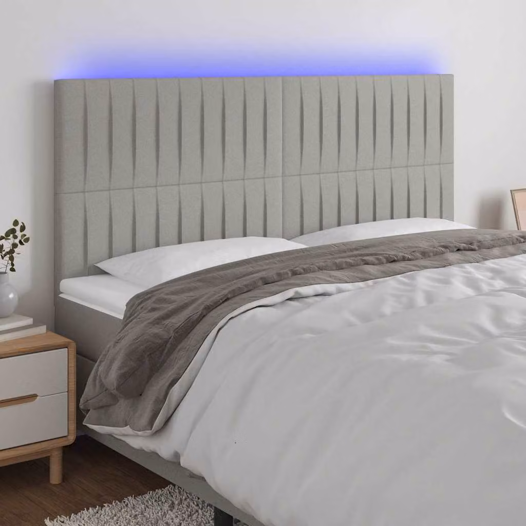Testiera con LED e porta USB vidaXL in tessuto grigio, L: 200 cm, P: 5 cm, H: 118-128 cm – 1