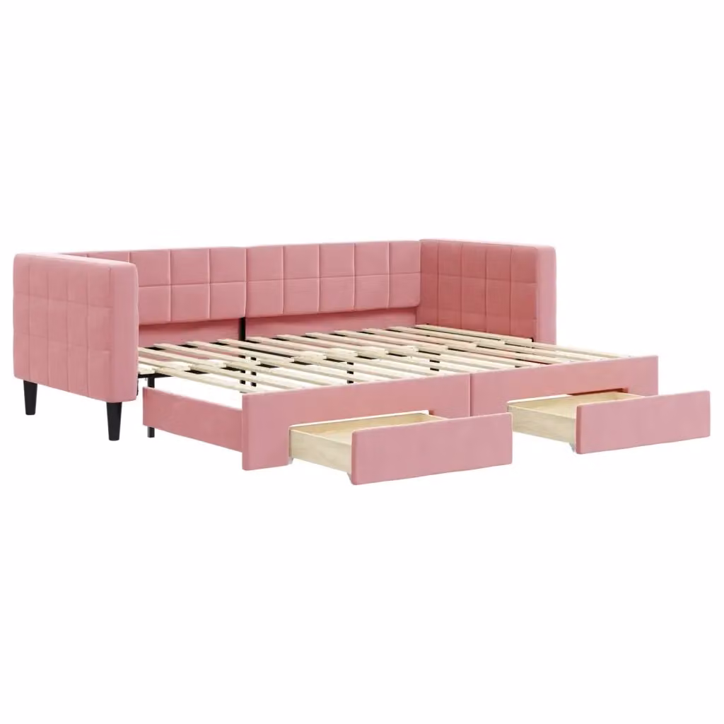 Divano Letto Estraibile vidaXL in Velluto Rosa con Cassetto, Ideale per Soggiorno e Camera da Letto, L/P/H: 223 x 80 x 68 cm – 2