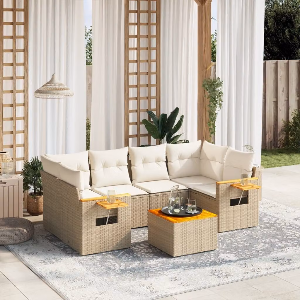 Maison Exclusive - Set da giardino 7 pezzi con cuscini Beige Poly Rattan