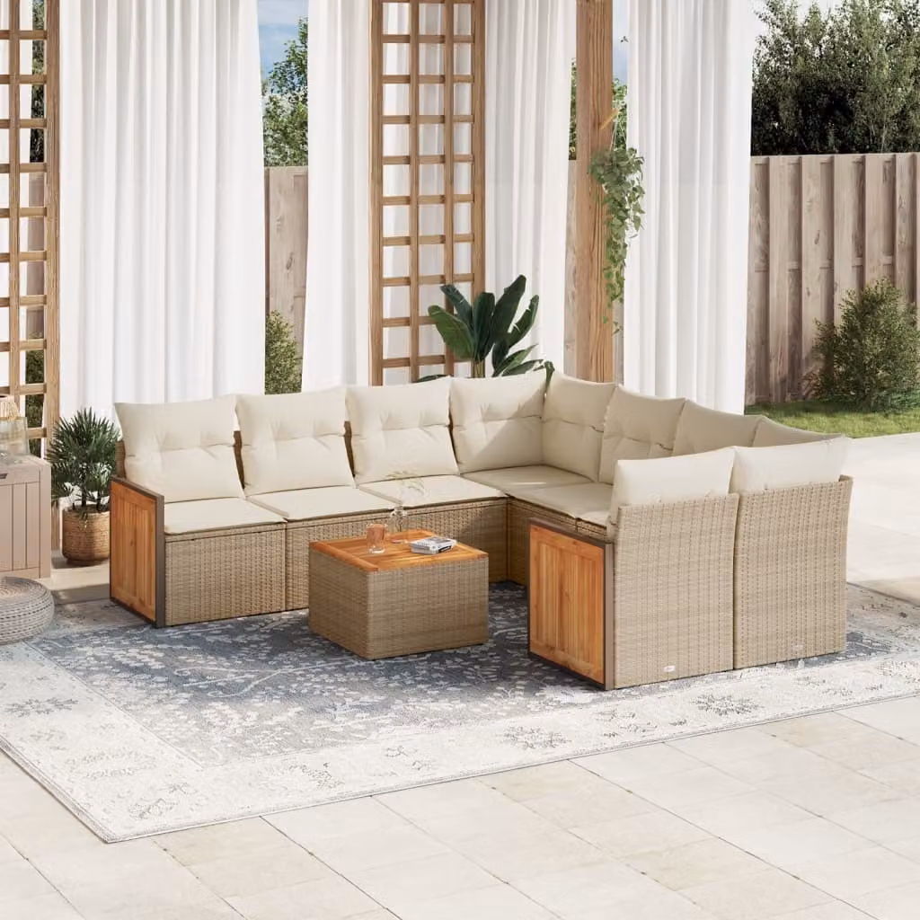 Maison Exclusive - Set da giardino 9 pezzi con cuscini in polyrattan beige