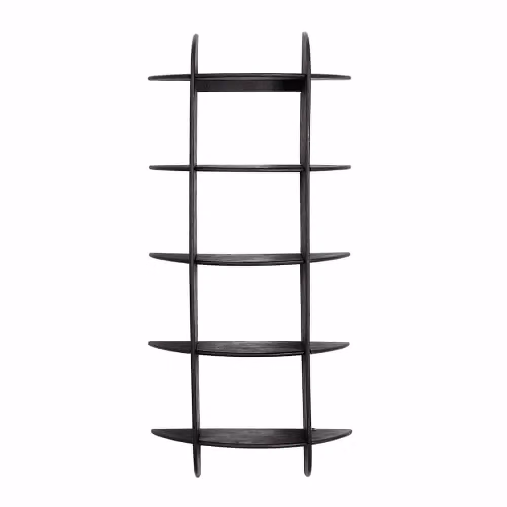 Mensola da parete Bizzotto in legno di mango nero con 5 piani in stile mid-century H: 160 cm, L: 70 cm, P: 22 cm – 2