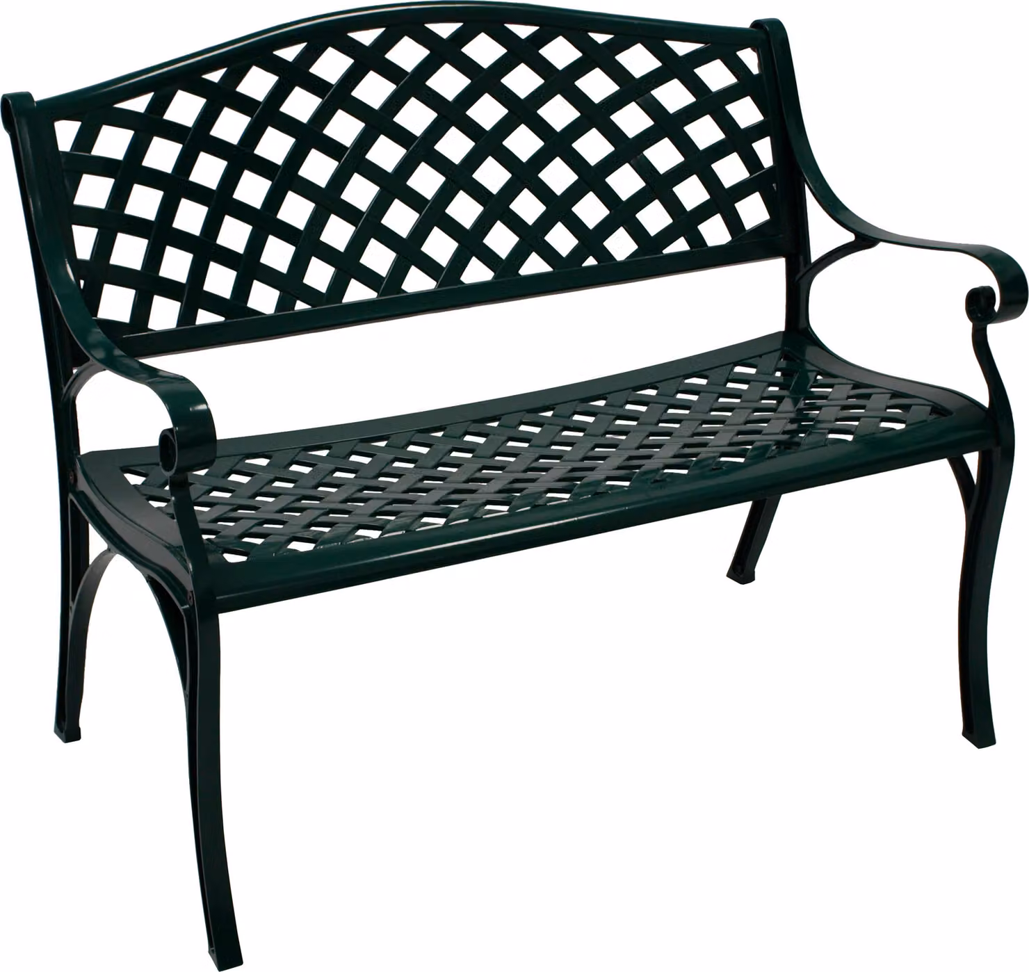 Panchina da giardino DEGAMO Panchina da parco OXFORD a 2 posti, alluminio pressofuso verde scuro, resistente alle intemperie