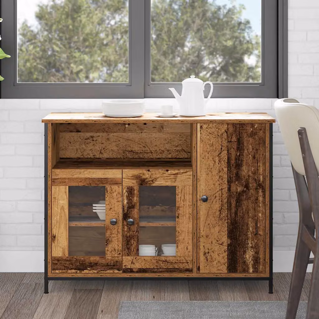 Credenza moderna vidaXL in legno e metallo color marrone L: 100 cm, P: 35 cm, H: 75 cm