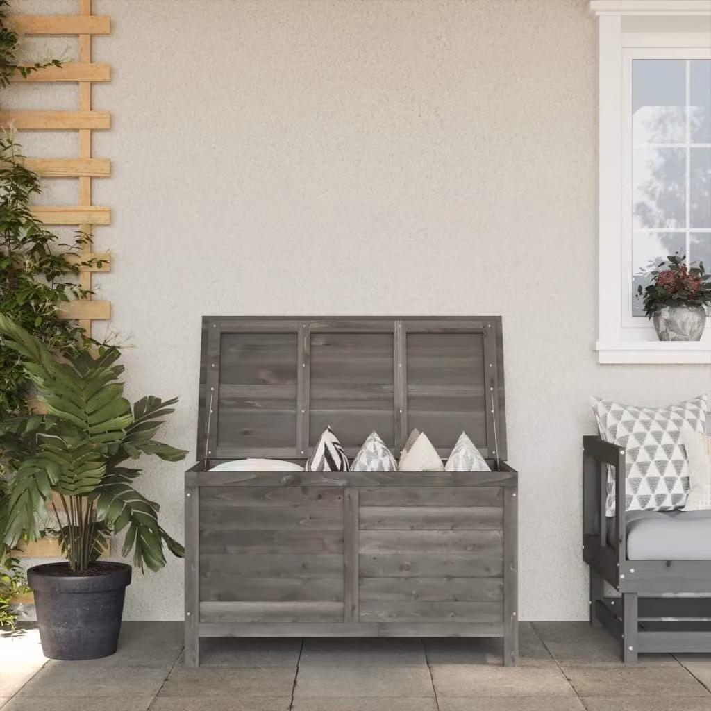 The Living Store Cassapanca da giardino antracite 99x49,5x58,5 cm in legno massiccio di abete