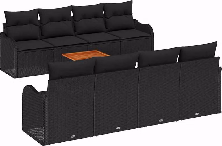 Set Divano da Giardino con archiviazione 9 pcs Nero polyrattan