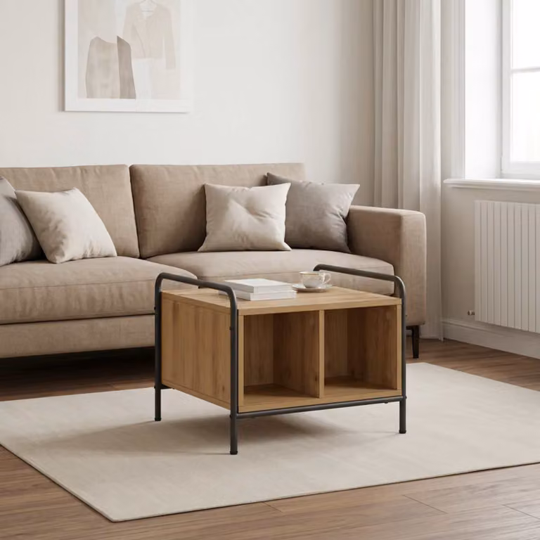 vidaXL Tavolino da salotto moderno in legno e metallo marrone L: 50 cm, P: 49 cm, H: 41 cm