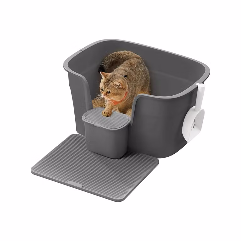 Lettiera per Gatti con Lati Alti con Tavola Cattura Lettiera, Grigio Ardesia