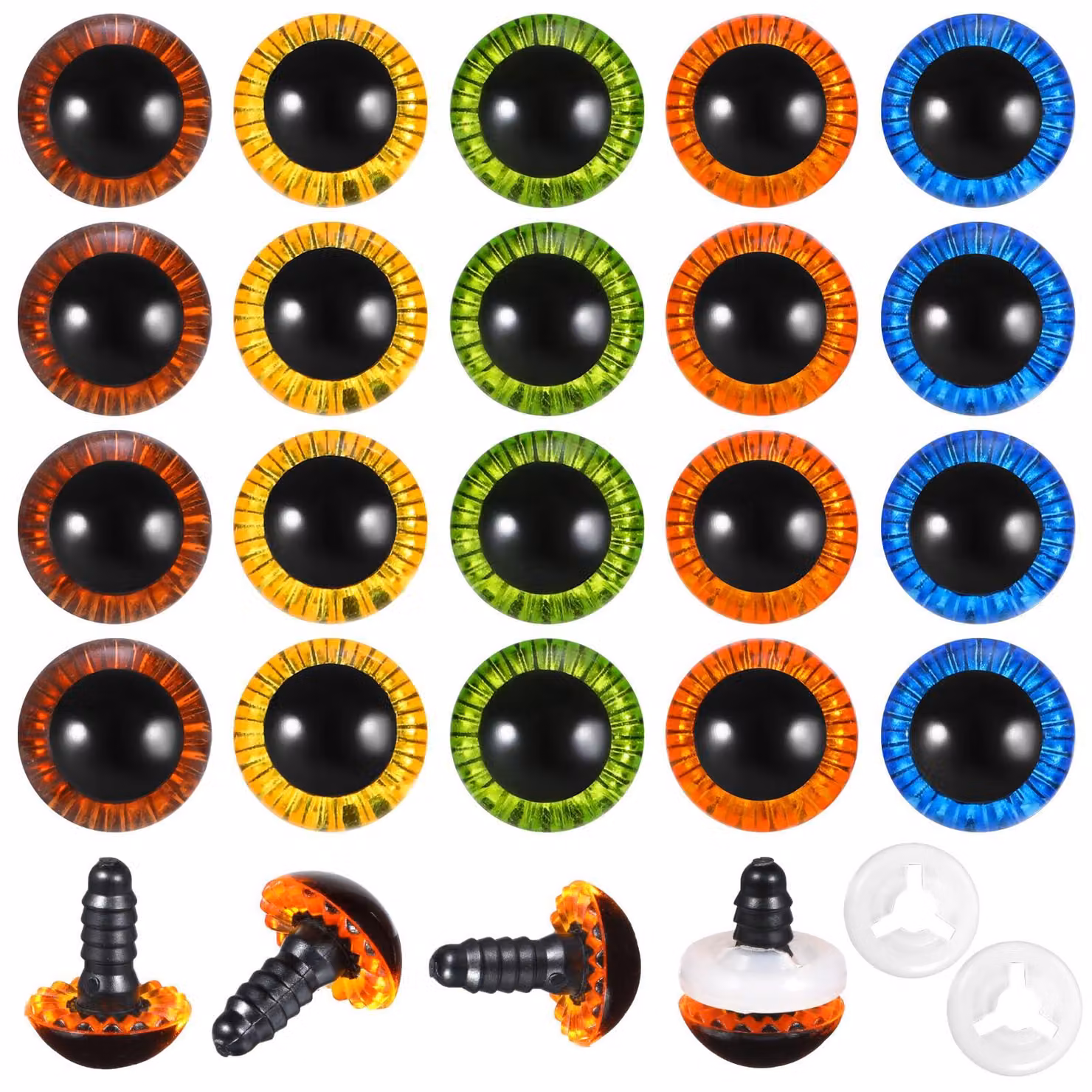20 occhi di sicurezza colorati da 15 mm, ideali per realizzare animali all'uncinetto e altri progetti di artigianato