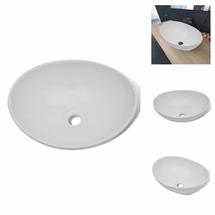 vidaXL Lavabo in Vetroceramica 40 x 33 cm ovale bianco - Lavabo da bagno