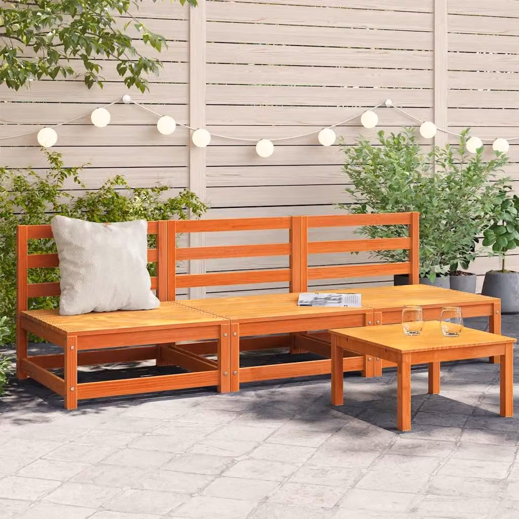 Set di 3 divani da giardino senza braccioli vidaXL in pino color marrone cera, L/P/H: 70 x 70 x 67 cm