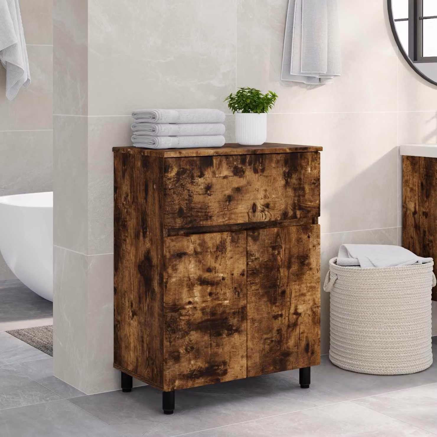 Mobiletto da bagno vidaXL in legno marrone opaco L: 60 cm, P: 35 cm, H: 80 cm