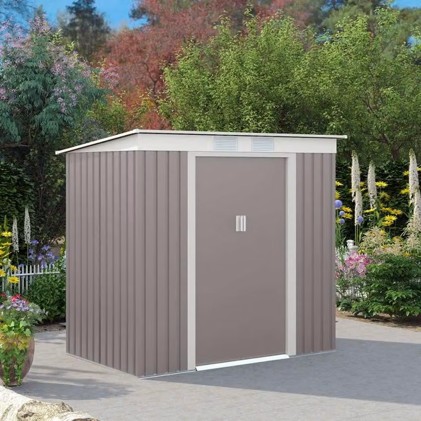 Box Lamiera d'acciaio zincato durevole preverniciato grigio Casetta da giardino 201x121x176cm Alpi