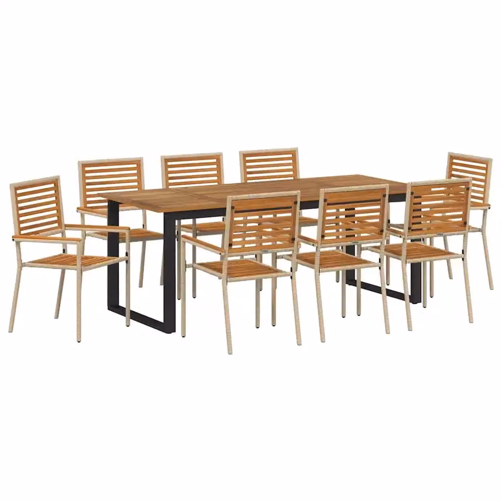 Set da pranzo per giardino vidaXL in legno di acacia massello beige, 9 pezzi – 2
