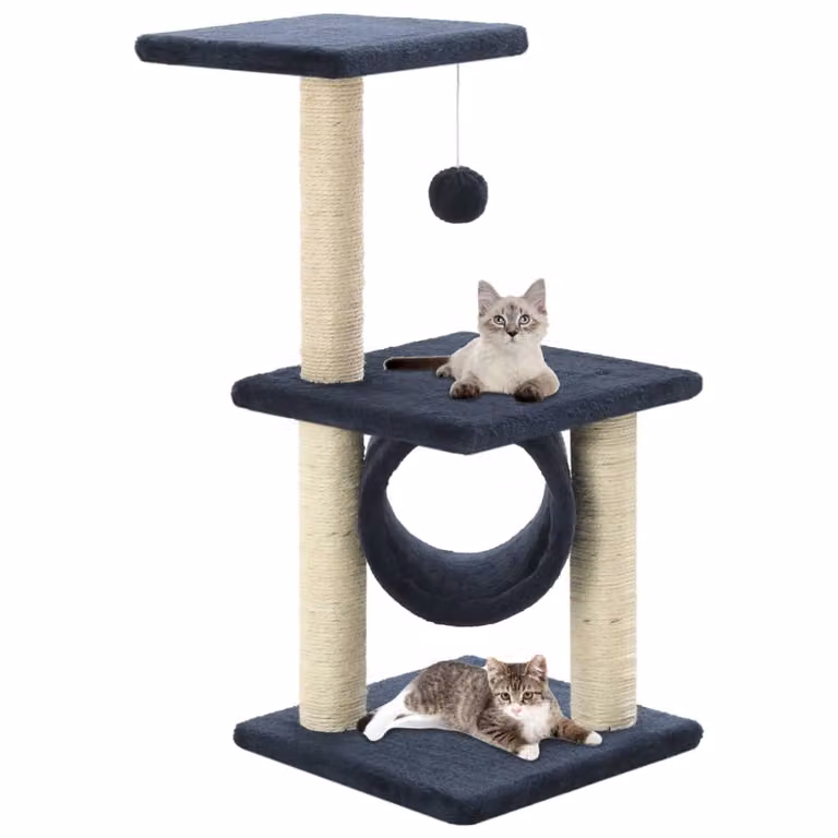 Albero per gatti vidaXL con tiragraffi in sisal e giocattoli integrati, Blu Scuro, Altezza: 65 cm