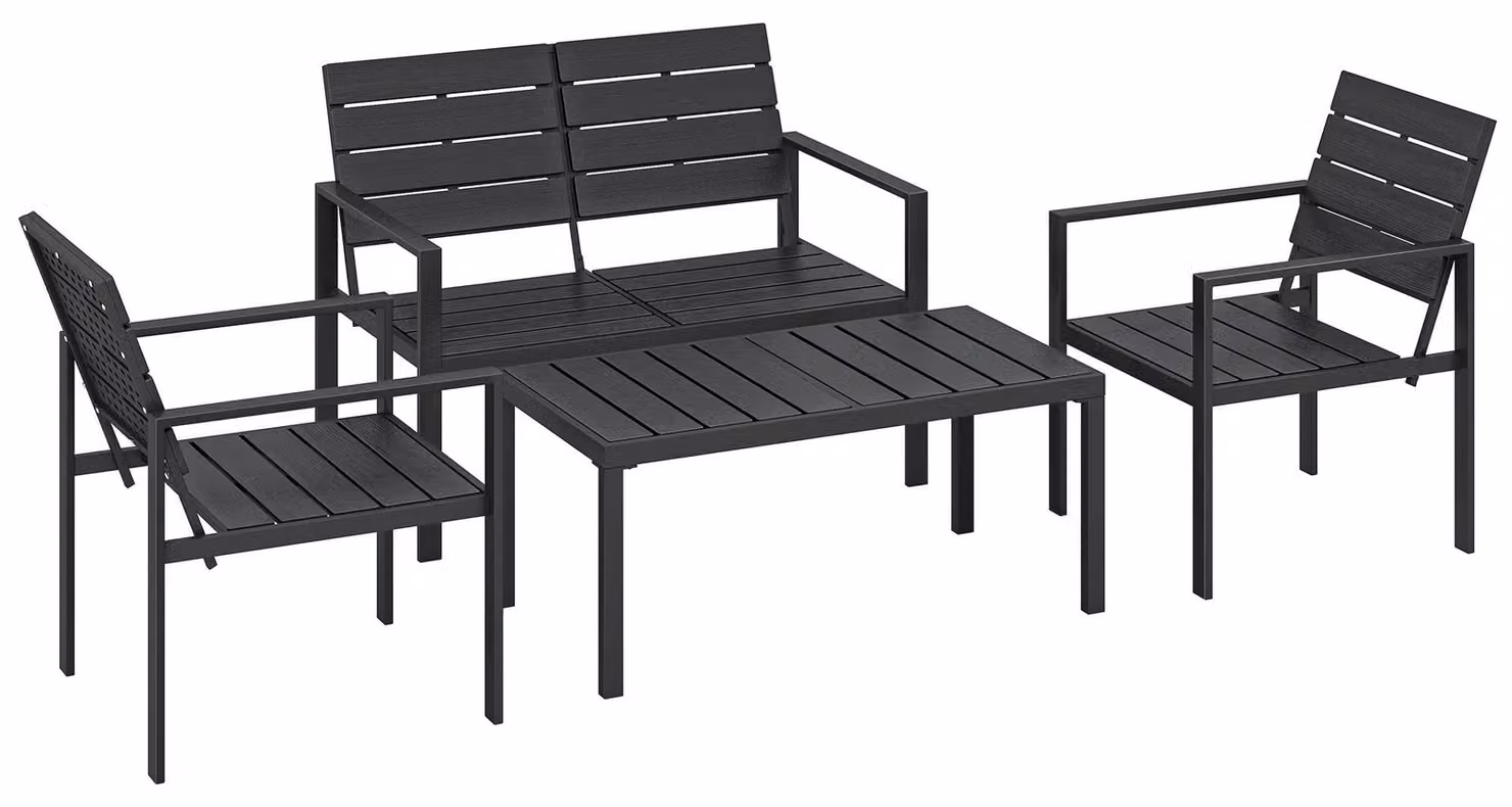 Set di mobili da giardino composto da: divano, 2 poltrone e tavolo | Colore: nero | Dimensioni: 104x71x76,5 cm
