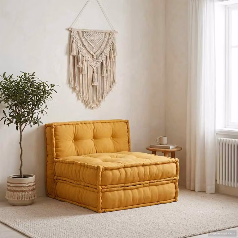 Divano componibile moderno vidaXL in tessuto giallo L/P/H: 70 x 70 x 36 cm