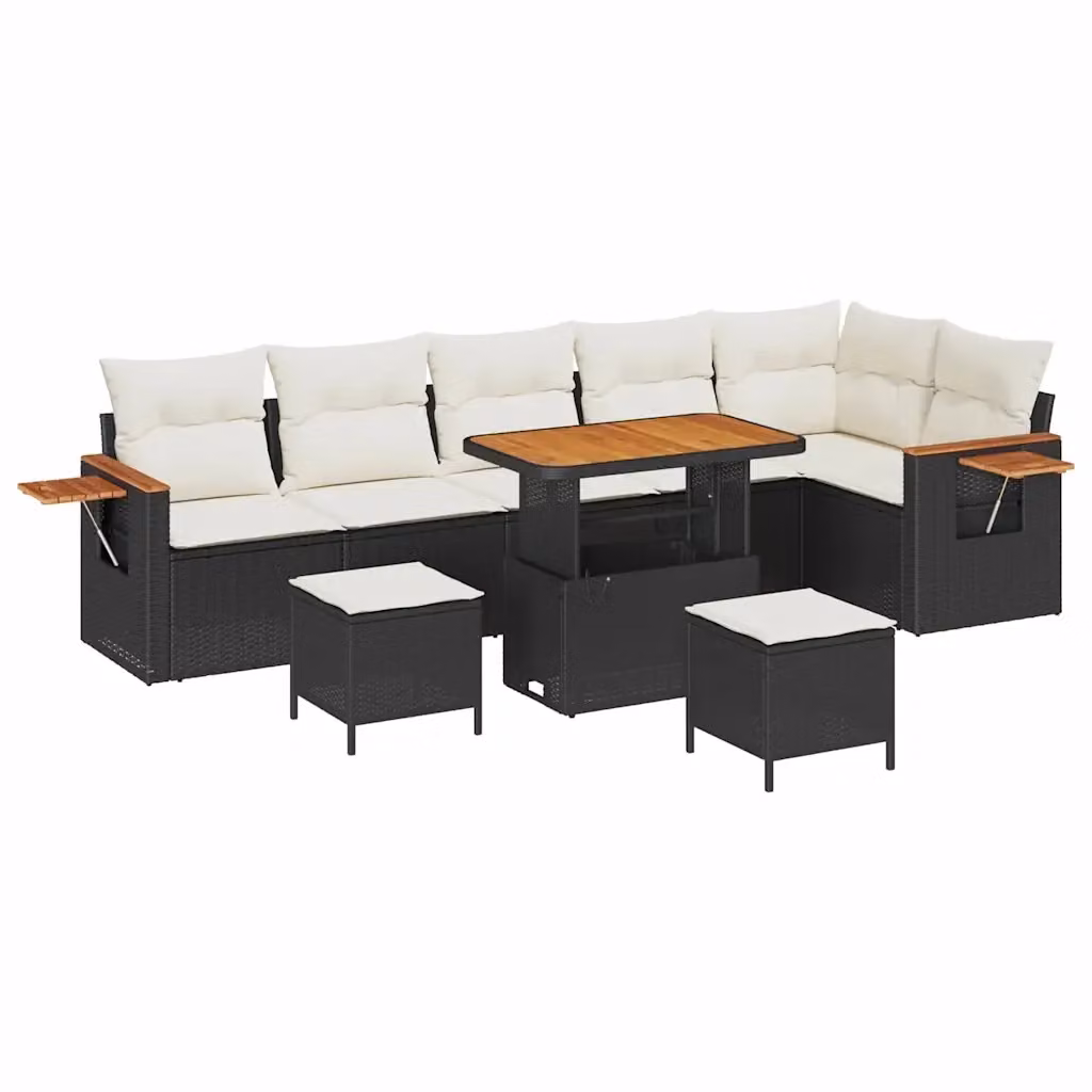 Set Divano da Giardino vidaXL a Forma di L con 9 Posti, Nero e Beige, con Cuscini e Tavolino da Esterno – 2