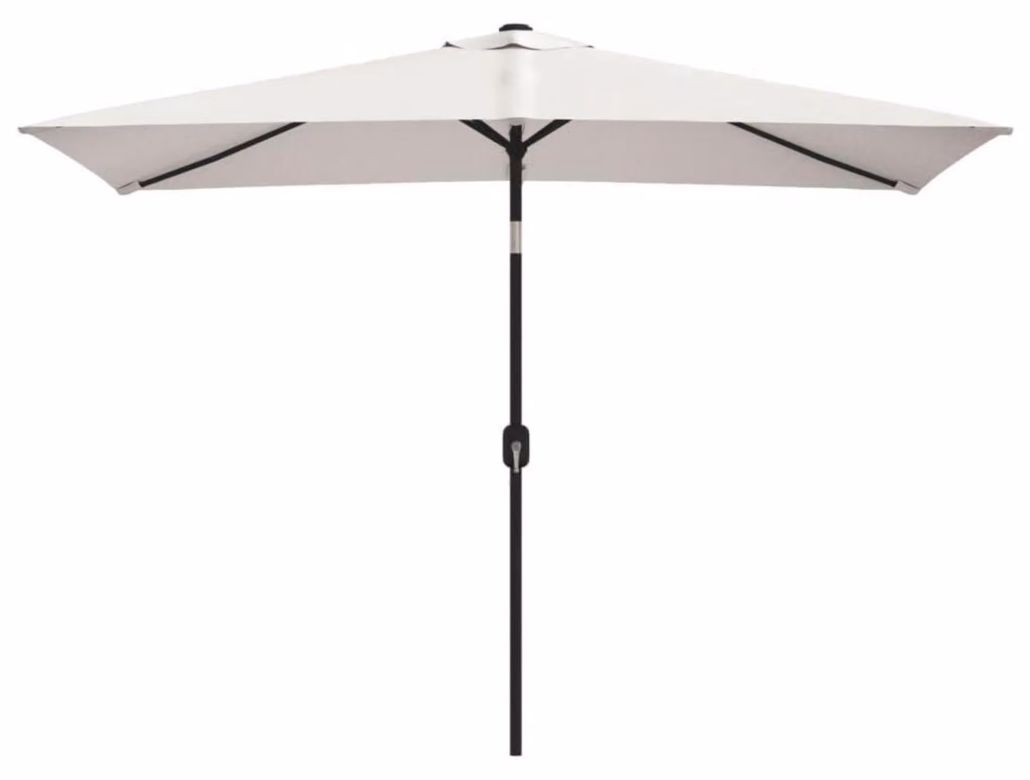 Ombrellone rettangolare, dimensioni 300x200 cm, colore bianco, con protezione UV, meccanismo di inclinazione a manovella, struttura in acciaio, tessuto in poliestere