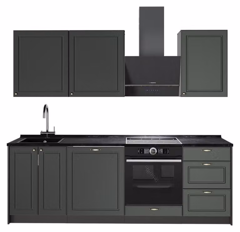 Cucina componibile Vicco Fame-Line Verde-oro rustico/Antracite 230 cm senza piano di lavoro, Model 63960