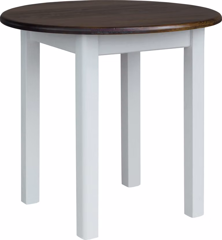 Tavolo rotondo bianco in legno di pino massiccio con piano in colore noce 90 cm
