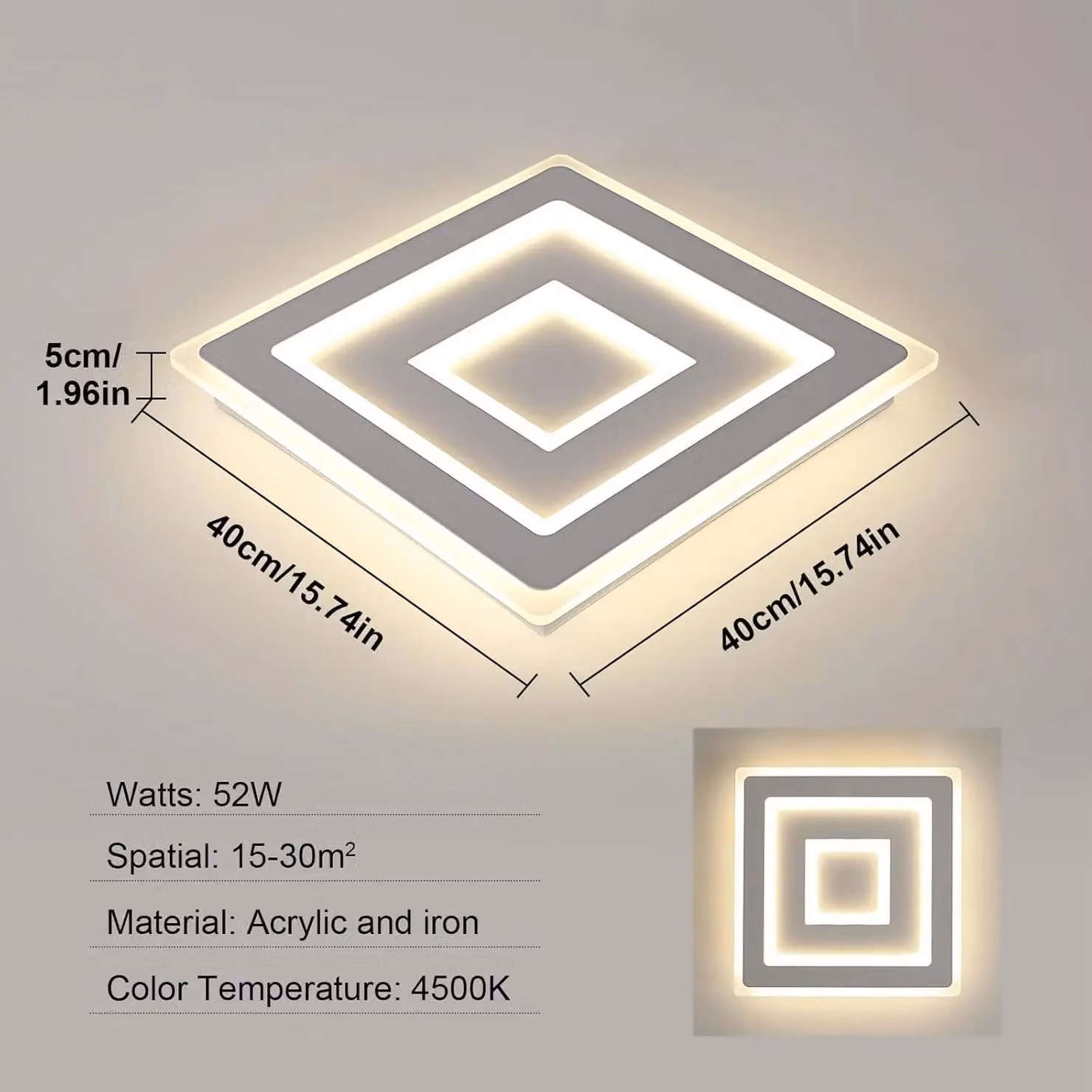 Lampada a soffitto LED quadrata moderna - A6417 - 42 W - Acrilico - Bianco freddo - Non dimmerabile - 220 V - Bianco