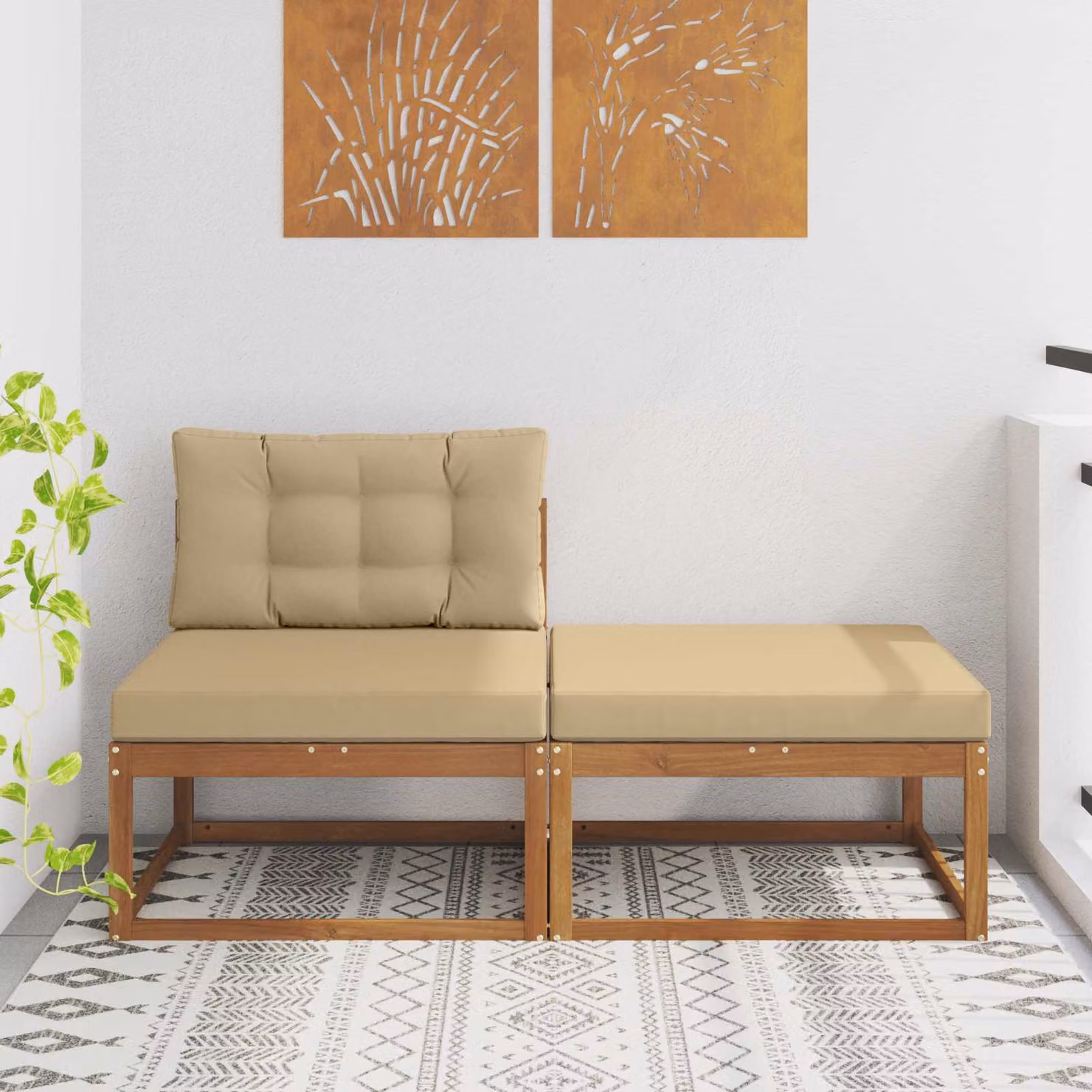 Set di divano angolare vidaXL in legno di acacia con cuscini, beige e marrone