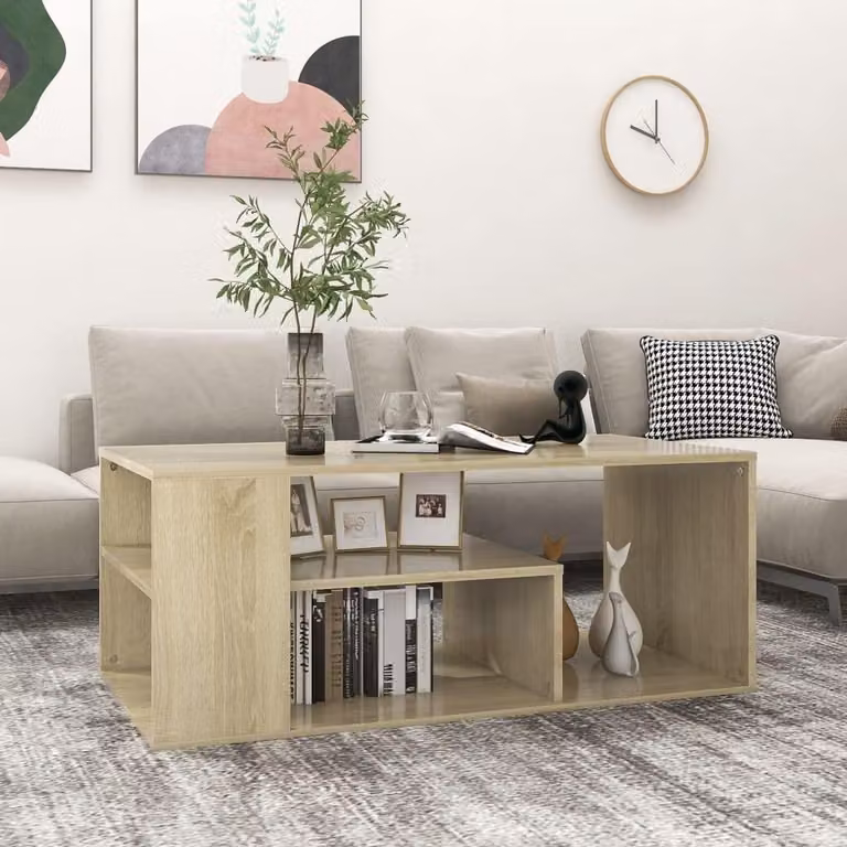 Tavolino da salotto in legno di quercia Sonoma, dimensioni 100 x 50 x 40 cm, con spazio contenitivo