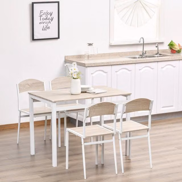 Set da pranzo WISHDOR composto da tavolo rettangolare e 4 sedie, finitura grigio opaco in stile country house
