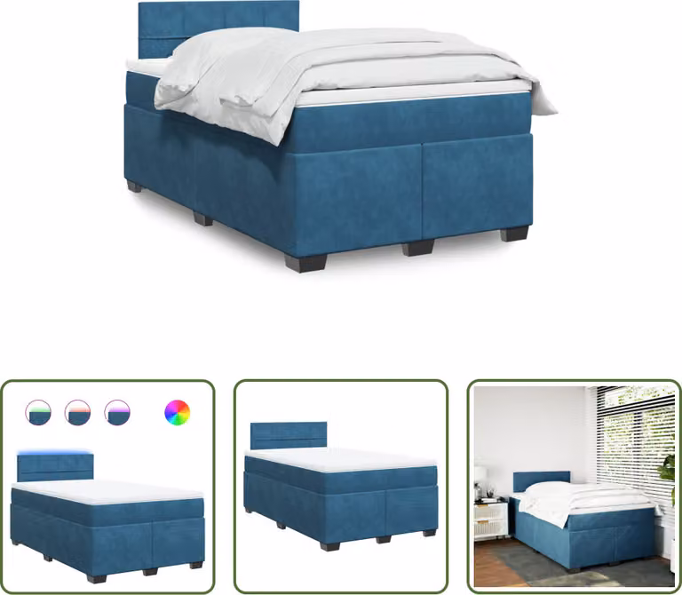 The Living Store Letto a molle con materasso blu 120x190 cm in velluto