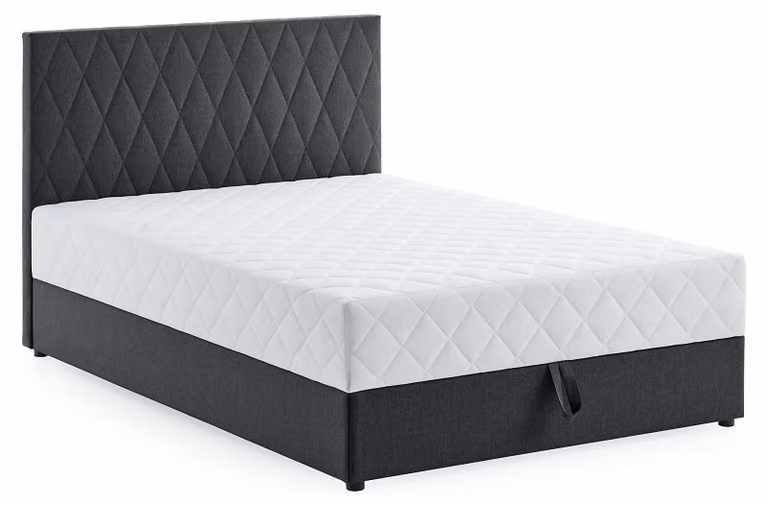 Letto con boxspring 120x200 cm con spazio contenitore, molle insacchettate, colore antracite