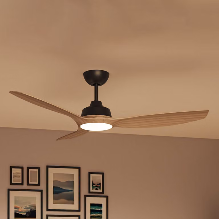 Philips Ventilatore a LED Olas Ø 132 cm, legno/nero, CCT, CC Olas, dimmerabile, Nero, Soggiorno / Sala da pranzo, Plastica, Moderno