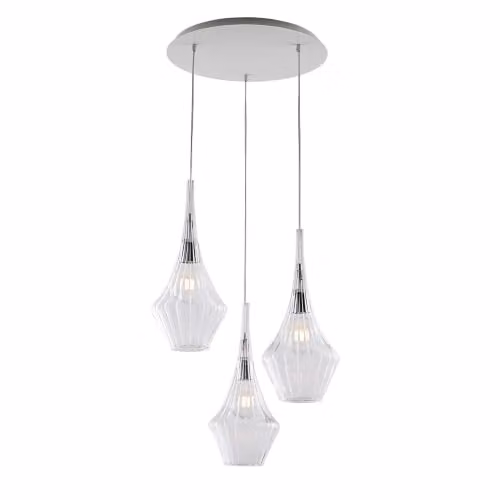 Lampadario Moderno Zeus Metallo Bianco Vetro Trasparente 3 Luci E27