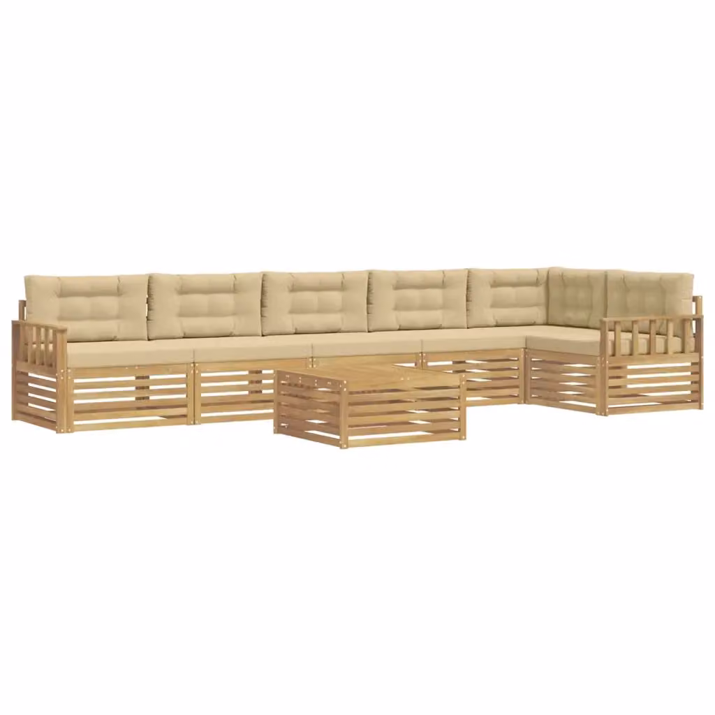 Set di divani da esterno moderno vidaXL in legno di acacia con cuscini in poliestere, 7 pezzi, Bianco e Beige – 2