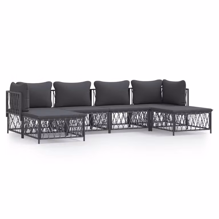Set Salotto da Giardino 6 pz con Cuscini in Acciaio Antracite