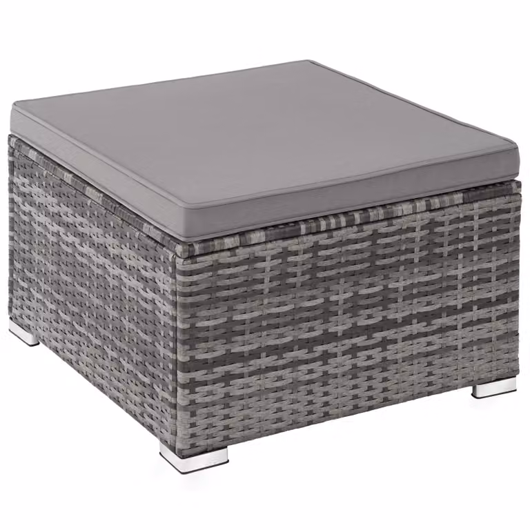 Set salotto da giardino Tectake in rattan grigio con elementi angolari, pouf e tavolino da caffè con cuscini imbottiti e coperture rimovibili