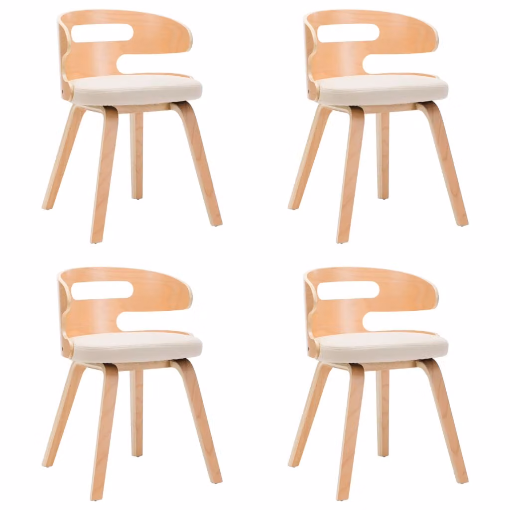 Sedie da Pranzo 4 pz in Legno Curvato e Pelle finta Crema