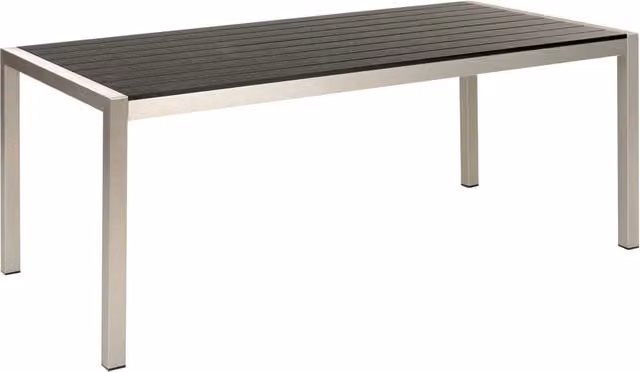 Tavolo da pranzo rettangolare moderno Beliani con struttura in alluminio verniciato nero e argento per giardino o terrazza L: 150 cm, P: 90 cm, H: 76 cm