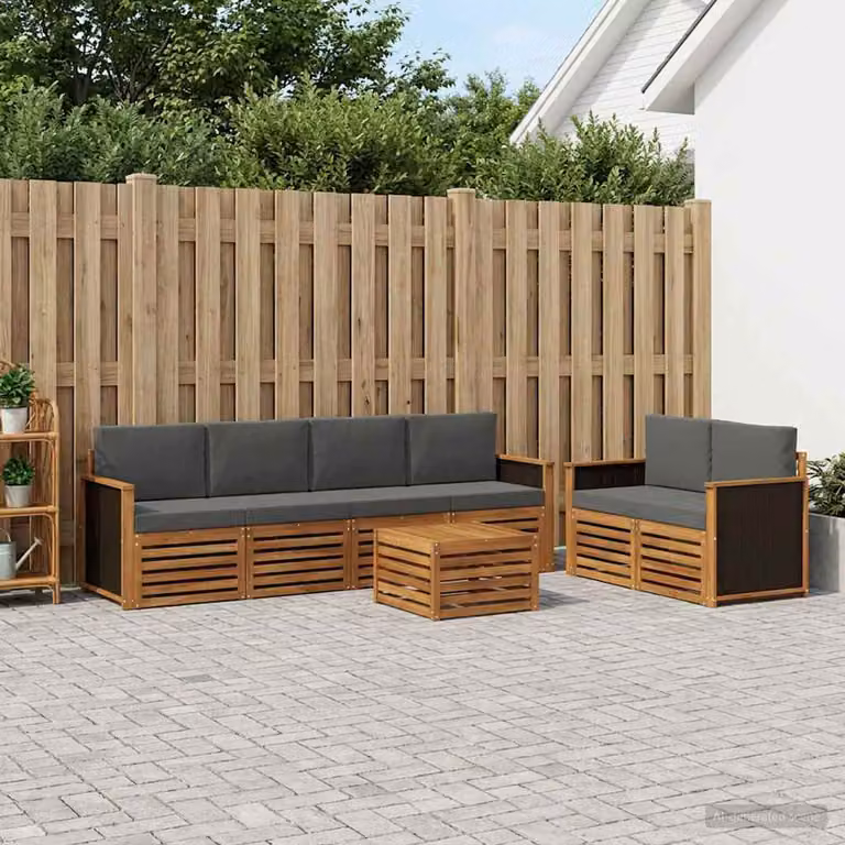 Set di divani da esterno vidaXL 7 pz in legno di acacia con tavolo da caffè, colore beige e antracite