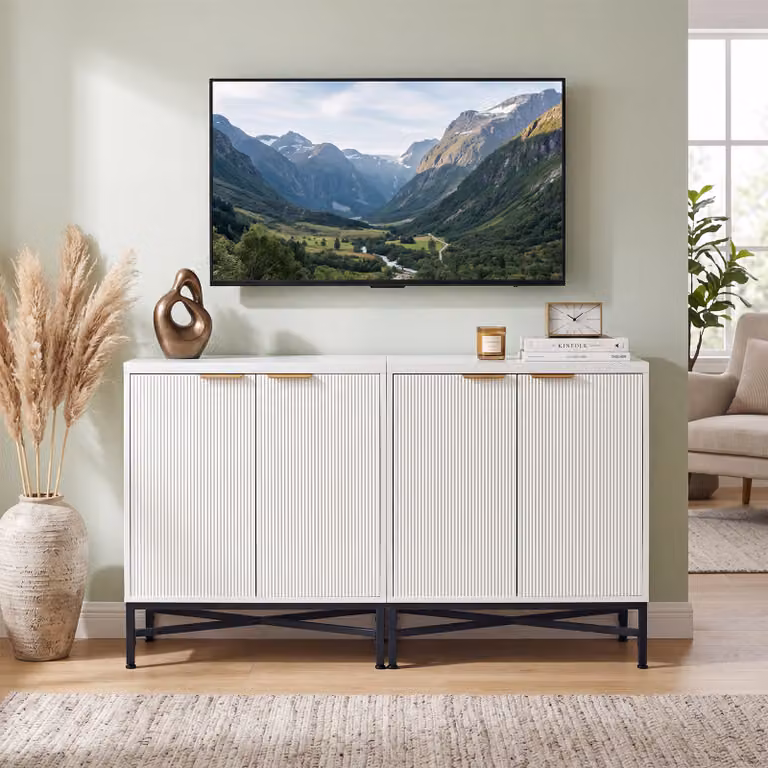 Credenza da cucina moderna Costway con 2 ante e ripiani interni in legno e metallo, mobile buffet bianco per salotto o corridoio