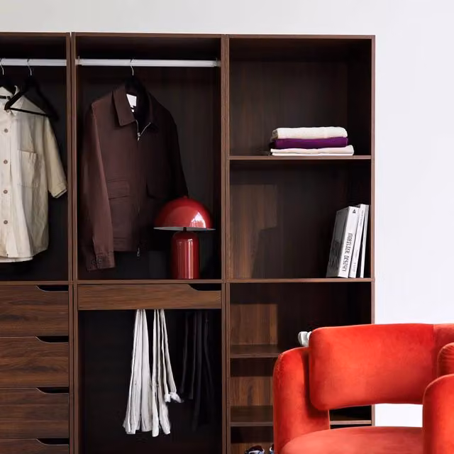 Kit armadio modulare Sweeek in legno color noce con ripiani e cassetti, 4 elementi