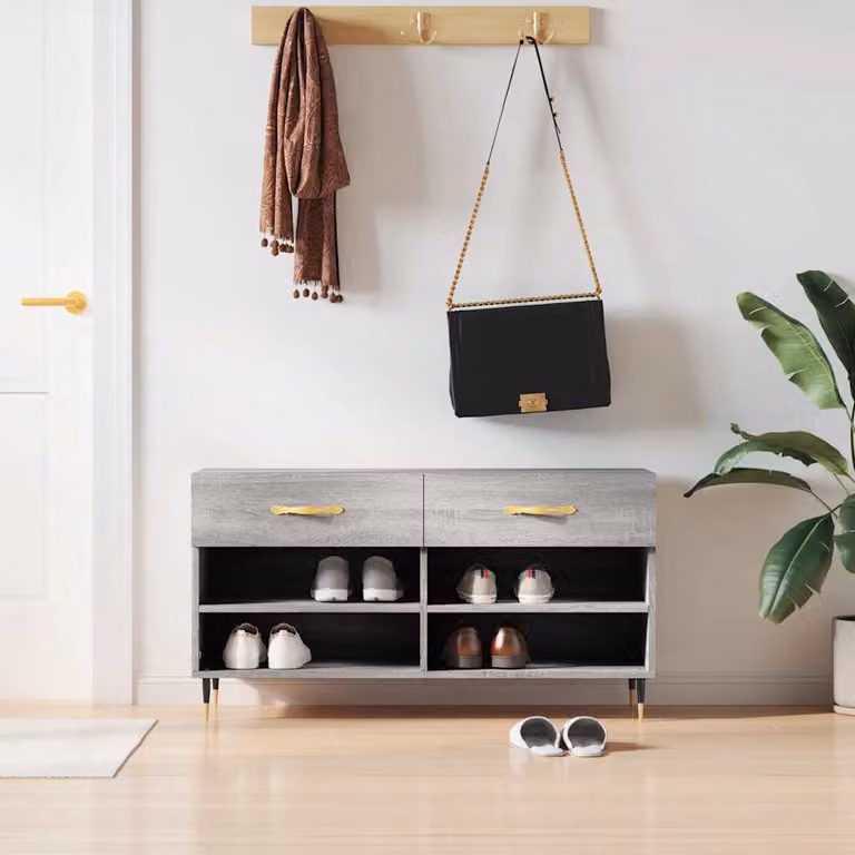 Panca porta scarpe vidaXL in legno e metallo, Grigio Sonoma, L 102 cm x P 35 cm x H 55 cm
