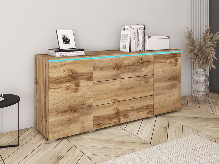 Cassettiera combinata con illuminazione a LED bianca AKASURI - rovere wotan