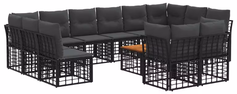 Set di divani da esterno 13 pcs Nero e Grigio scuro Poliestere