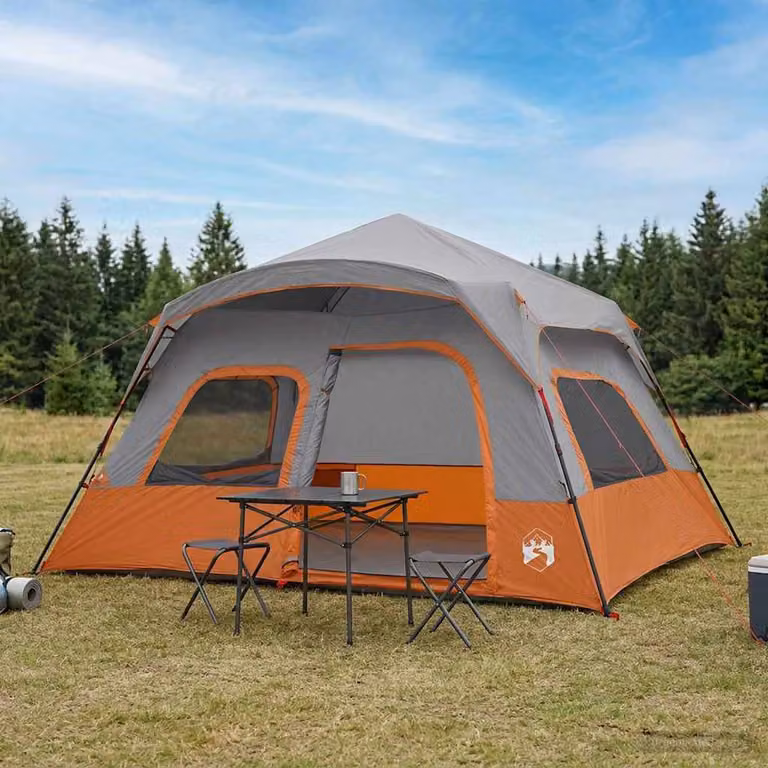 Tenda istantanea vidaXL in poliestere e fibra di vetro, grigio e arancione, L 340 x P 280 x H 190 cm