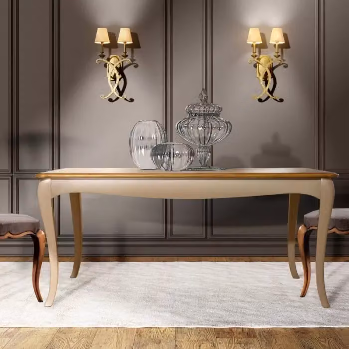 Tavolo allungabile in legno stile shabby chic bicolore beige Mobili 2G L/P: 140 x 90 cm a 180 x 90 cm – 1