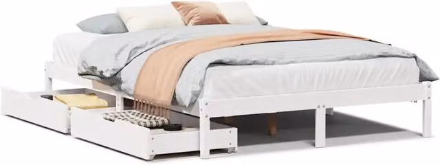 Letto matrimoniale | Letto per adulti | Letto senza Materasso Bianco 135x190 cm Legno Massello di Pino