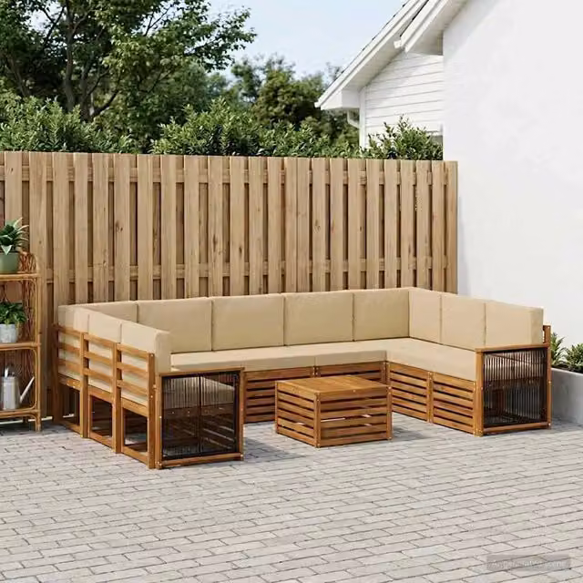 Set di divani da esterno vidaXL in legno di acacia con cuscini beige e tavolino da giardino moderno – 1