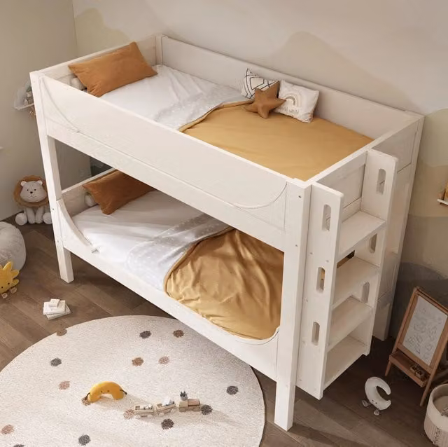 Letto a Castello Separabile 90x200 cm con Scala Montabile a Testa o Piede, Design a Slitta, Bianco, Senza Materasso, Certificato EN747-1:2024