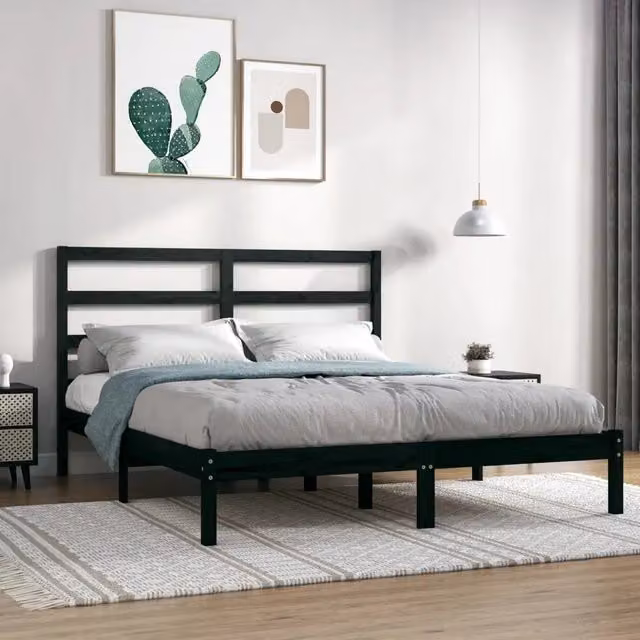 Giroletto Nero in Legno Massello di Pino con Doghe Fisse L/P: 140 x 190 cm