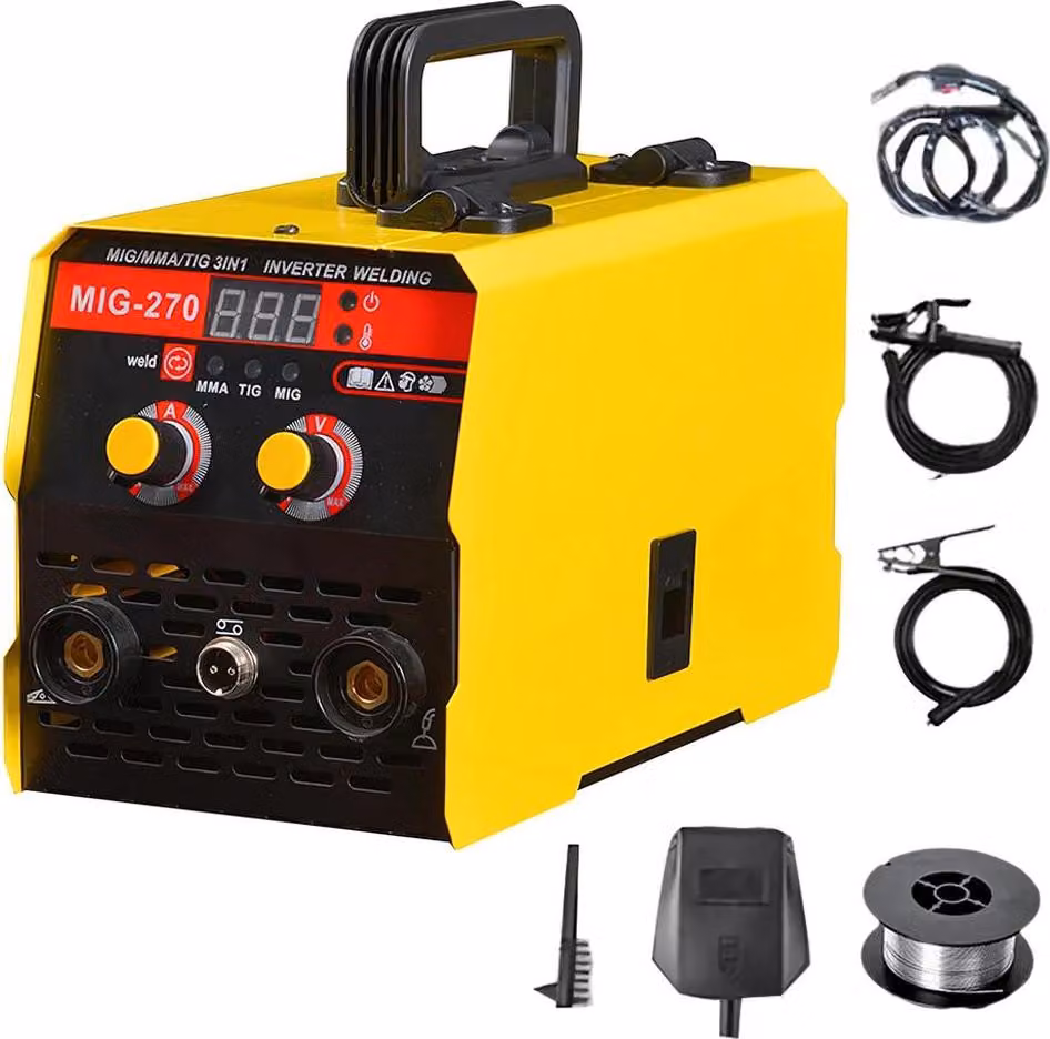 Saldatrice, potenza regolabile, display digitale a LED, MIG-270 giallo